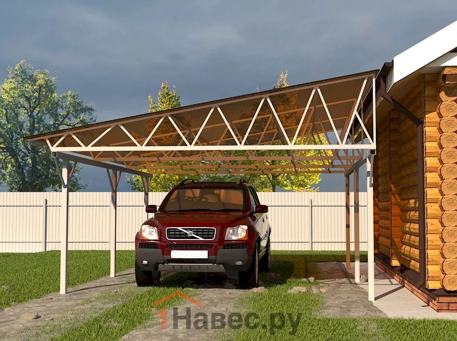 Односкатный пристенный навес из поликарбоната