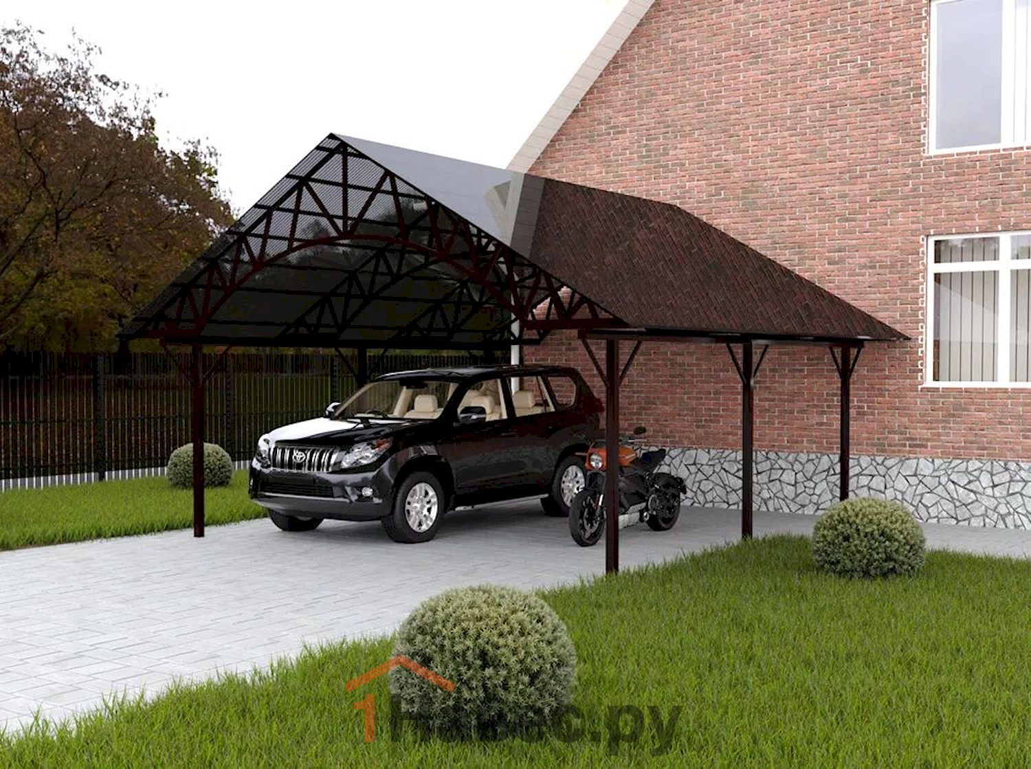 Двускатный навес из поликарбоната